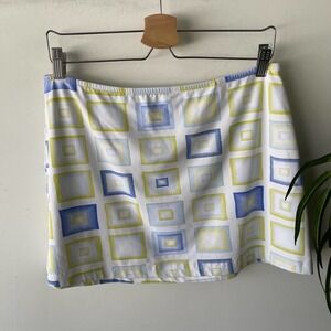 LBH Skirt Womens L White Green Blue Geometric Mini Retro Summer Party Festival